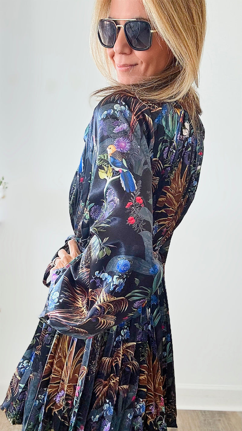 Magical Jungle Pleated Dress-130 Long Sleeve Tops-Beulah Style-Coastal Bloom Boutique, find the trendiest versions of the popular styles and looks Located in Indialantic, FL