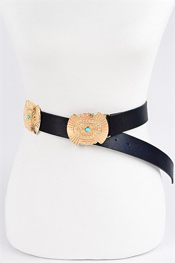 PRE ORDER-Western Glimmer Concho Belt- Gold/Black-260 Other Accessories-H&D-Coastal Bloom Boutique, find the trendiest versions of the popular styles and looks Located in Indialantic, FL