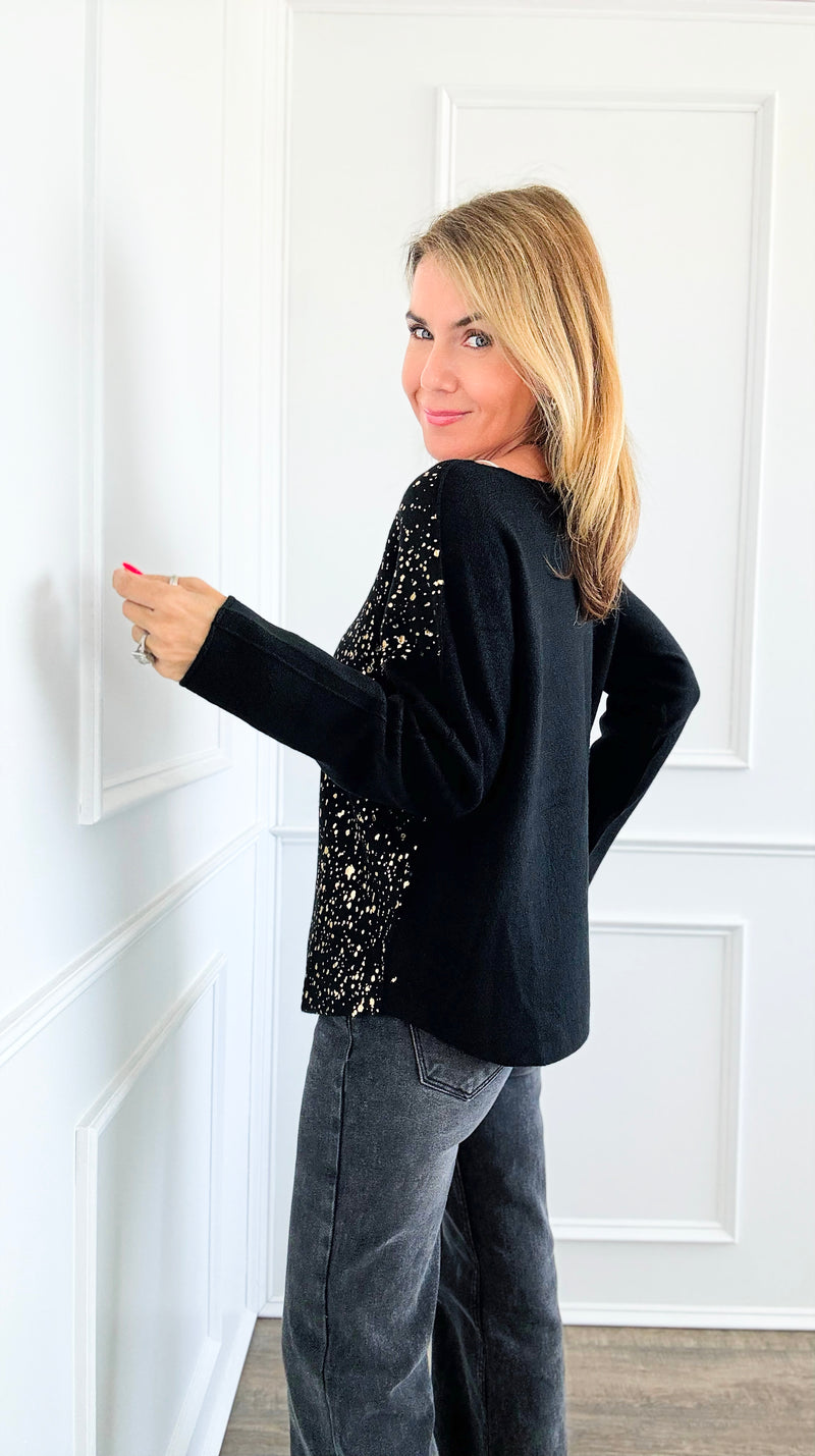 Shimmer Speckled Italian Pullover- Black-130 Long sleeve top-Italianissimo-Coastal Bloom Boutique, find the trendiest versions of the popular styles and looks Located in Indialantic, FL