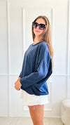 Upscale Comfort Italian Pullover - Navy-140 Sweaters-Italianissimo-Coastal Bloom Boutique, find the trendiest versions of the popular styles and looks Located in Indialantic, FL