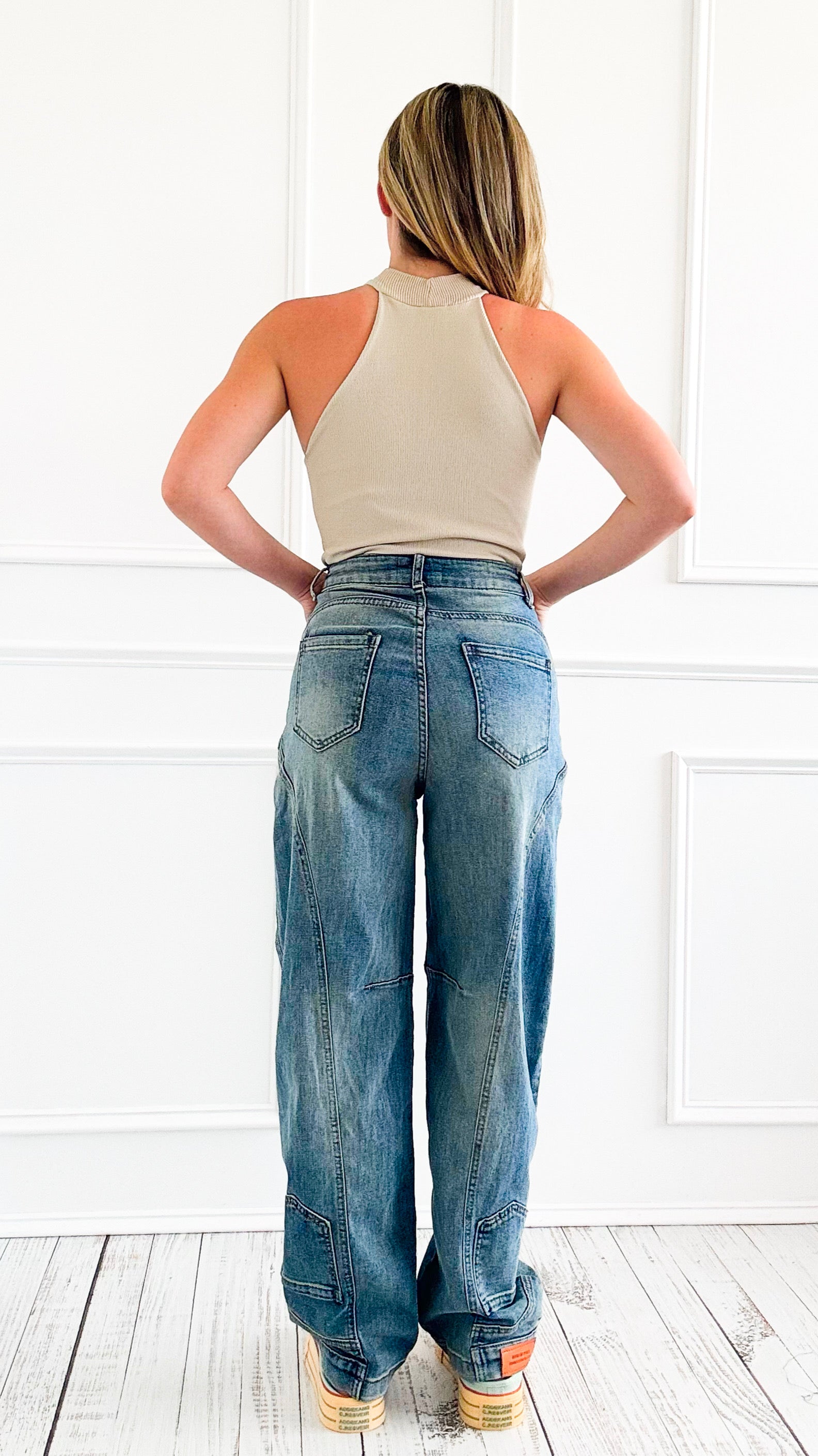 Utility Curve-Stitch Denim Pants-190 Denim-ten22-Coastal Bloom Boutique, find the trendiest versions of the popular styles and looks Located in Indialantic, FL