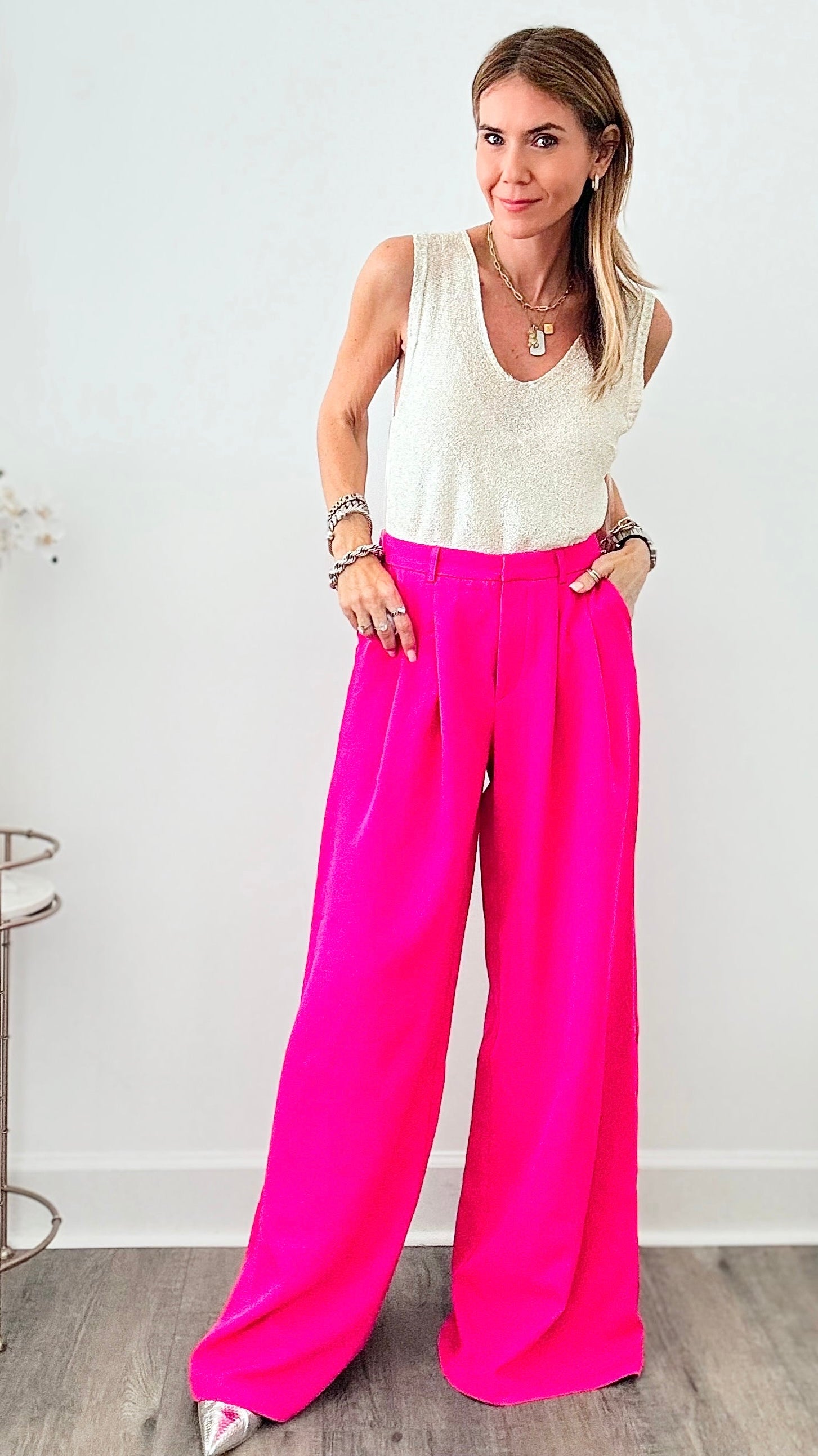 Wide Leg Dress Pants-Pink-170 Bottoms-EESOME-Coastal Bloom Boutique, find the trendiest versions of the popular styles and looks Located in Indialantic, FL