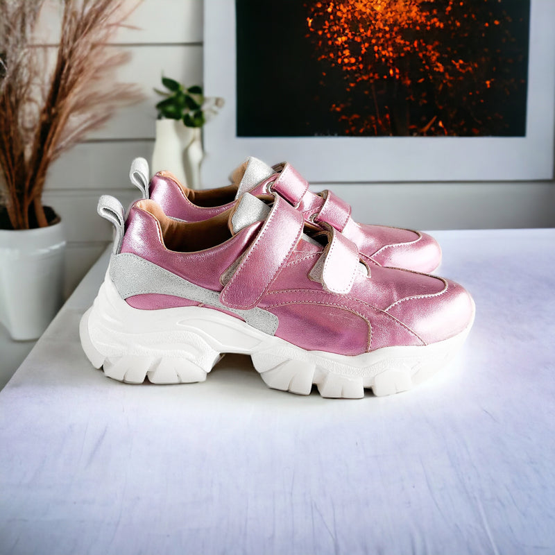 Genuine Leather CB Exclusive Velcro Sneakers - Metal Pink/Silver-250 Shoes-PMK Shoes-Coastal Bloom Boutique, find the trendiest versions of the popular styles and looks Located in Indialantic, FL