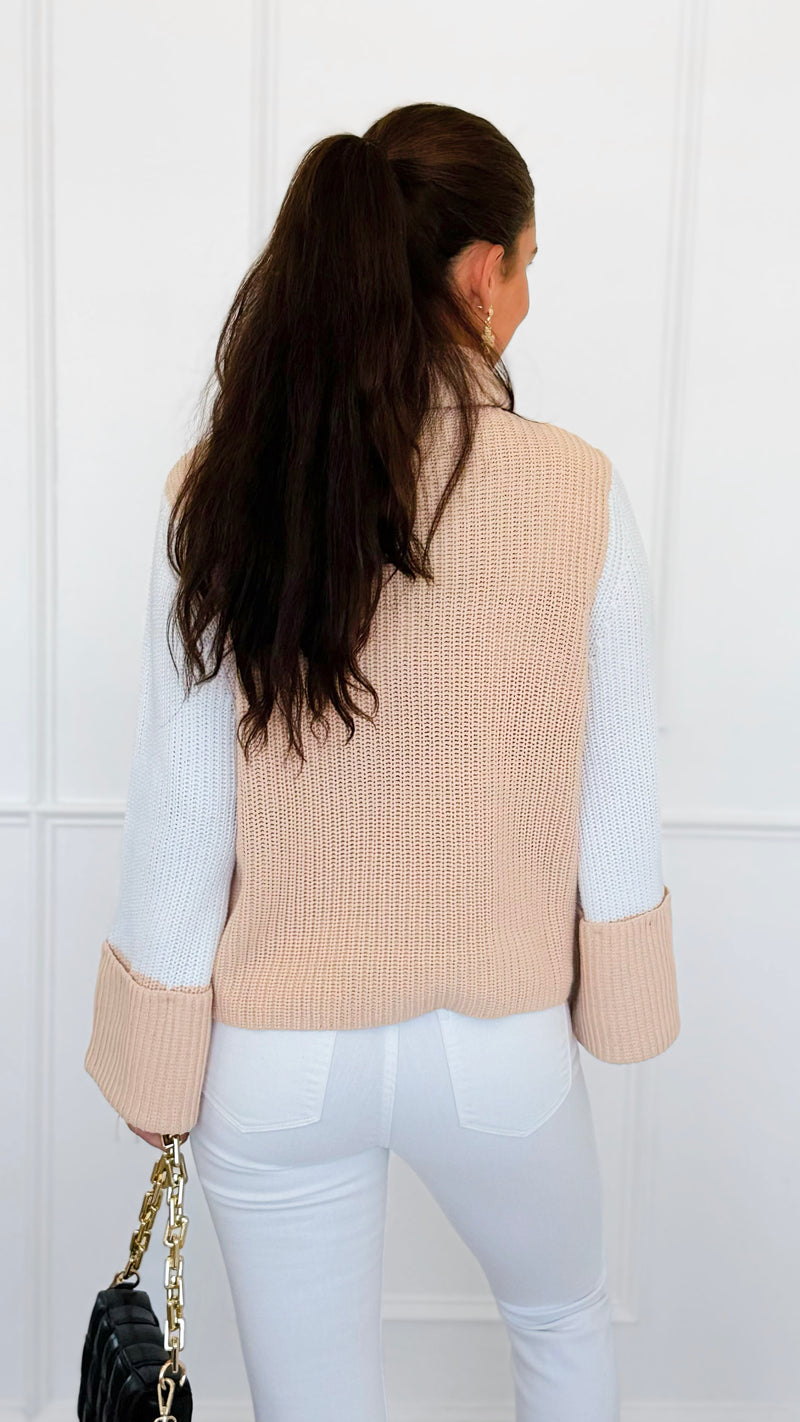 Two-Tone Turtleneck Flare Sleeve Sweater-140 Sweaters-ROUSSEAU-Coastal Bloom Boutique, find the trendiest versions of the popular styles and looks Located in Indialantic, FL