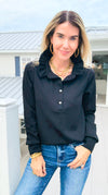 The Juliette Ruffle Long Sleeve Top- Black-110 Long Sleeve Tops-EC COLLECTION INC-Coastal Bloom Boutique, find the trendiest versions of the popular styles and looks Located in Indialantic, FL
