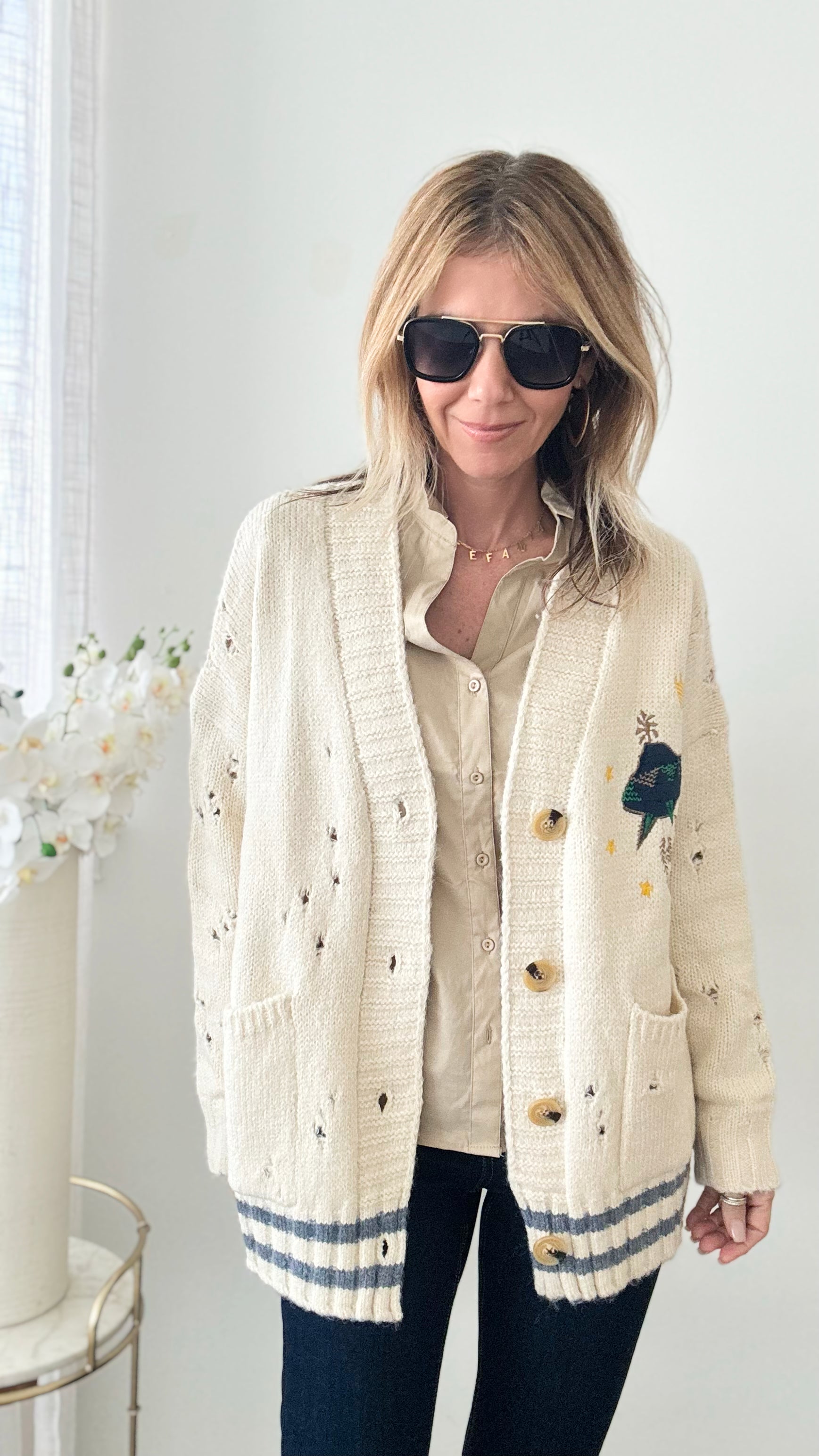 Embroidered Space Ship Queen Chunky Cardigan-150 Cardigan Layers-ROUSSEAU-Coastal Bloom Boutique, find the trendiest versions of the popular styles and looks Located in Indialantic, FL