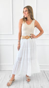 Belted Bliss Italian Skirt- White-170 bottoms-Italianissimo-Coastal Bloom Boutique, find the trendiest versions of the popular styles and looks Located in Indialantic, FL