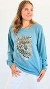 Jungle Icon Relaxed Top - Teal-130 Long Sleeve Tops-mystree-Coastal Bloom Boutique, find the trendiest versions of the popular styles and looks Located in Indialantic, FL