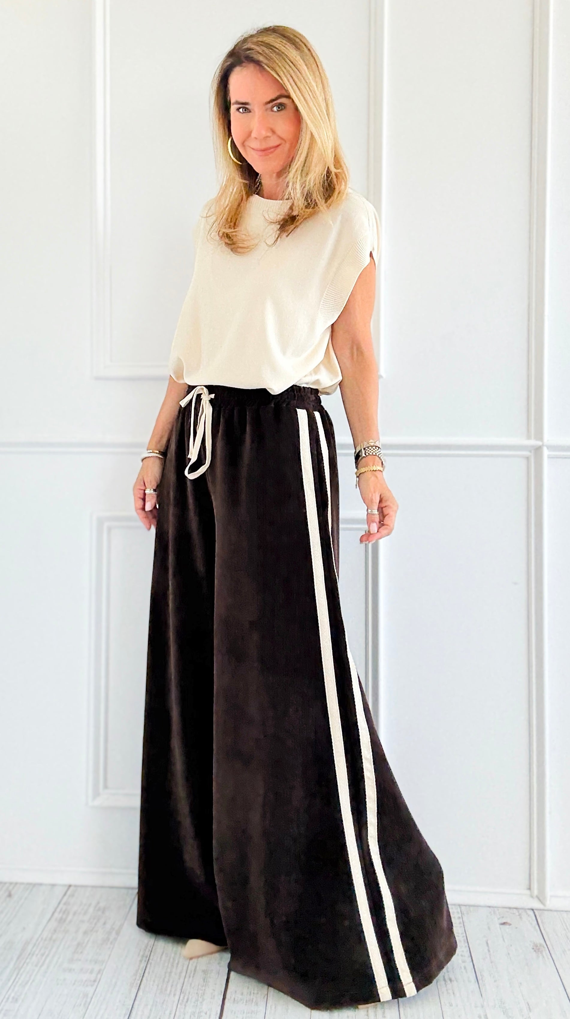 Tracked Threads Italian Palazzo- Chocolate-100 Pants-AZUL MONACO-Coastal Bloom Boutique, find the trendiest versions of the popular styles and looks Located in Indialantic, FL