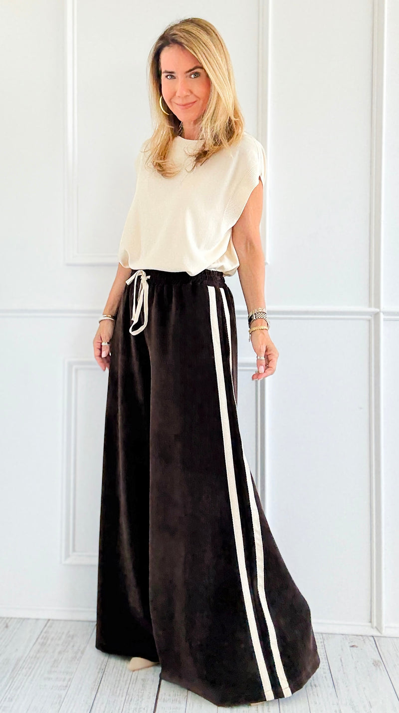 Tracked Threads Italian Palazzo- Chocolate-100 Pants-AZUL MONACO-Coastal Bloom Boutique, find the trendiest versions of the popular styles and looks Located in Indialantic, FL