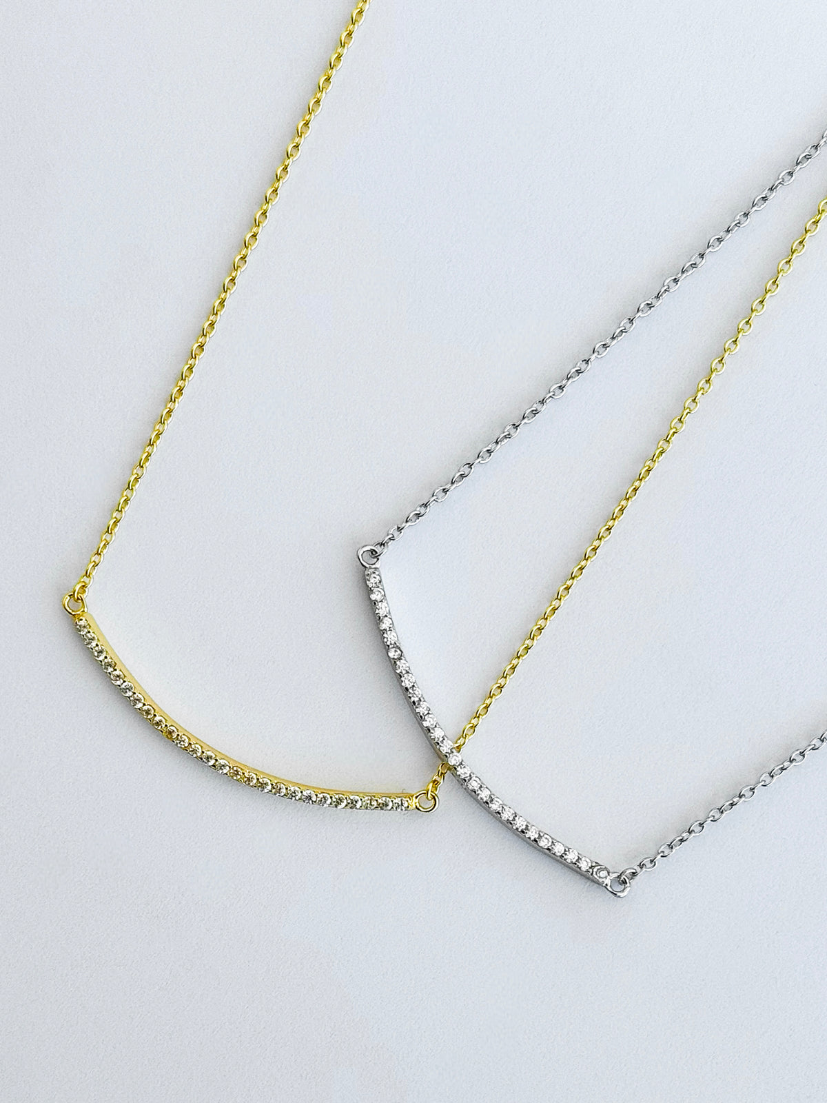 Sterling Silver Micropave Curved Bar Necklace-230 Jewelry-NYC-Coastal Bloom Boutique, find the trendiest versions of the popular styles and looks Located in Indialantic, FL