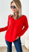 Soho Italian V-Neck Pullover - Red-140 Sweaters-Italianissimo-Coastal Bloom Boutique, find the trendiest versions of the popular styles and looks Located in Indialantic, FL