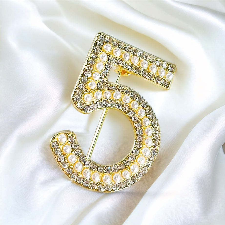 Number 5 Pearl Brooch-260 Other Accessories-Darling-Coastal Bloom Boutique, find the trendiest versions of the popular styles and looks Located in Indialantic, FL