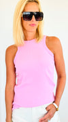 Essential Ribbed Italian Tank - Pink Damaged-100 Sleeveless Tops-Italianissimo-Coastal Bloom Boutique, find the trendiest versions of the popular styles and looks Located in Indialantic, FL