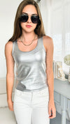 Metallic Tank Top - Silver/ Pink-100 Sleeveless Tops-Galita-Coastal Bloom Boutique, find the trendiest versions of the popular styles and looks Located in Indialantic, FL