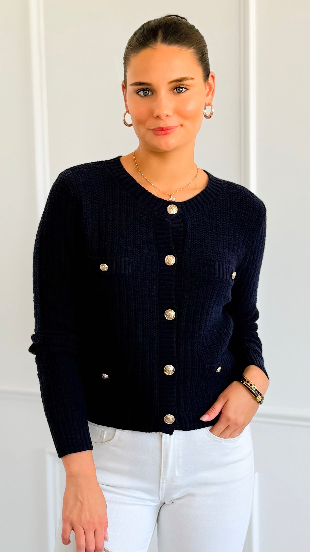 The Regent Cropped Cardigan Sweater-Navy-150 Cardigan Layers-Blu Pepper-Coastal Bloom Boutique, find the trendiest versions of the popular styles and looks Located in Indialantic, FL