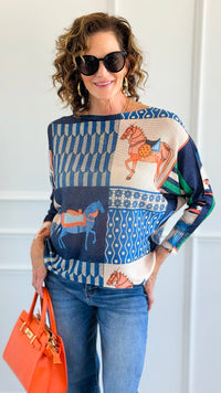 Carousel Dreams Italian St Tropez Knit- Royal Blue-140 Sweaters-SORPRESA-Coastal Bloom Boutique, find the trendiest versions of the popular styles and looks Located in Indialantic, FL