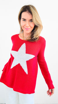 Superstar Knit Sweater - Red/Ivory-140 Sweaters-MIRACLE-Coastal Bloom Boutique, find the trendiest versions of the popular styles and looks Located in Indialantic, FL