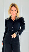 Crystal Collar Power Top-110 Long Sleeve Tops-7Mango7-Coastal Bloom Boutique, find the trendiest versions of the popular styles and looks Located in Indialantic, FL