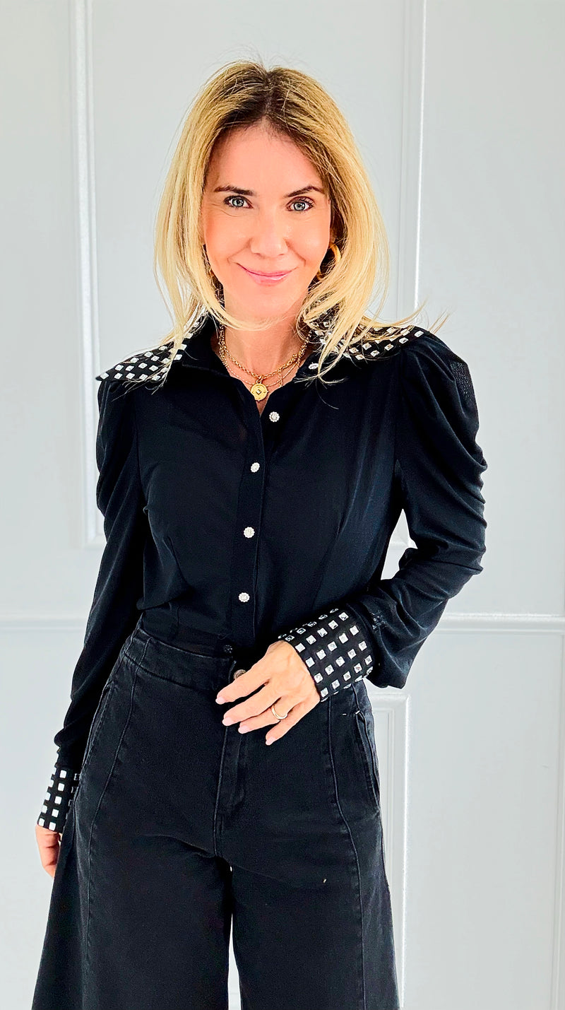 Crystal Collar Power Top-110 Long Sleeve Tops-7Mango7-Coastal Bloom Boutique, find the trendiest versions of the popular styles and looks Located in Indialantic, FL