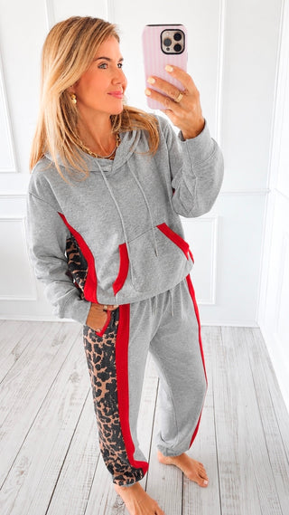 Wild Side Stripe Lounge Set  - Grey/Leopard