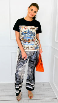 Paisley Bliss Italian Pants- Black-100 Pants-SEE YOU IN ROME-Coastal Bloom Boutique, find the trendiest versions of the popular styles and looks Located in Indialantic, FL