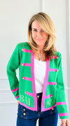 Gilded Stripe Statement Knit Cardigan- Green-150 Cardigans/Layers-Itoo-Coastal Bloom Boutique, find the trendiest versions of the popular styles and looks Located in Indialantic, FL