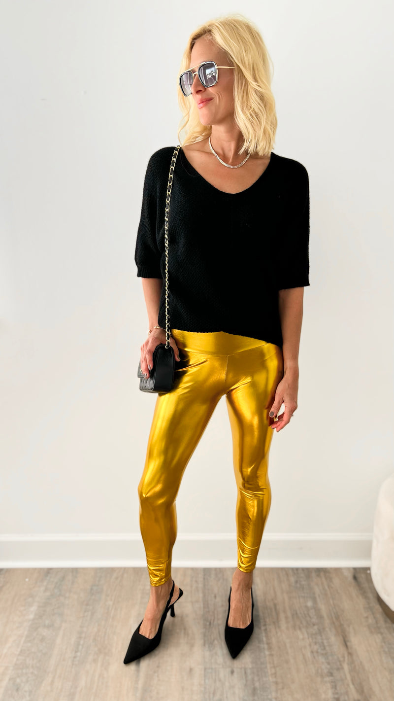 Metallic Leggings - Gold-210 Loungewear/Sets-Miss Sparkling-Coastal Bloom Boutique, find the trendiest versions of the popular styles and looks Located in Indialantic, FL