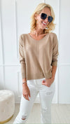 Gentle Knit Italian Top - Camel-130 Long sleeve top-Italianissimo-Coastal Bloom Boutique, find the trendiest versions of the popular styles and looks Located in Indialantic, FL