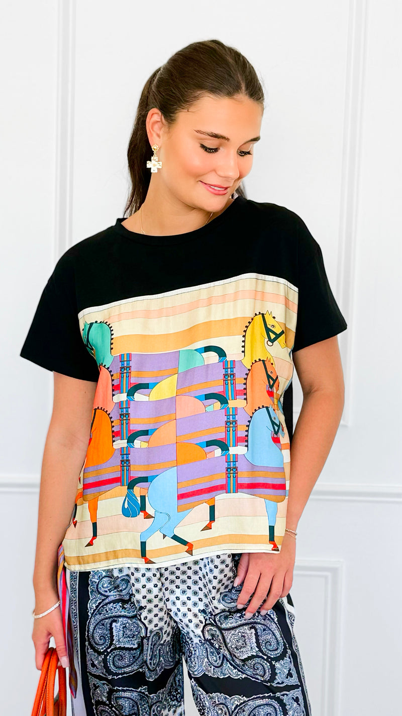 Gallop Parade Italian Top- Black-110 short Sleeve Top-K2-Coastal Bloom Boutique, find the trendiest versions of the popular styles and looks Located in Indialantic, FL