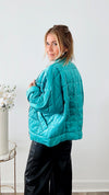 Quilted Velvet Solid Jacket - Turquoise-160 Jackets-ROUSSEAU-Coastal Bloom Boutique, find the trendiest versions of the popular styles and looks Located in Indialantic, FL