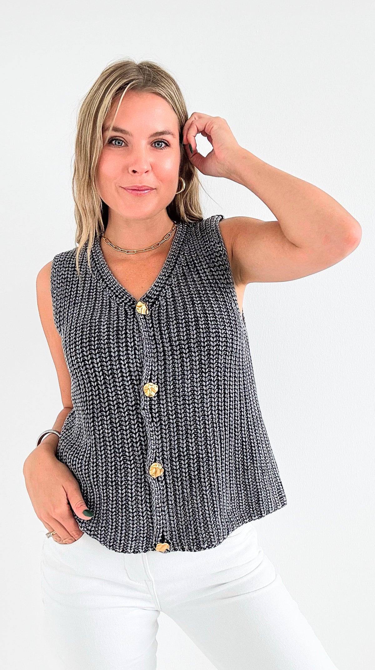 Timeless Button-Up Knit Vest - Black-150 Cardigans/Layers-JODIFL-Coastal Bloom Boutique, find the trendiest versions of the popular styles and looks Located in Indialantic, FL