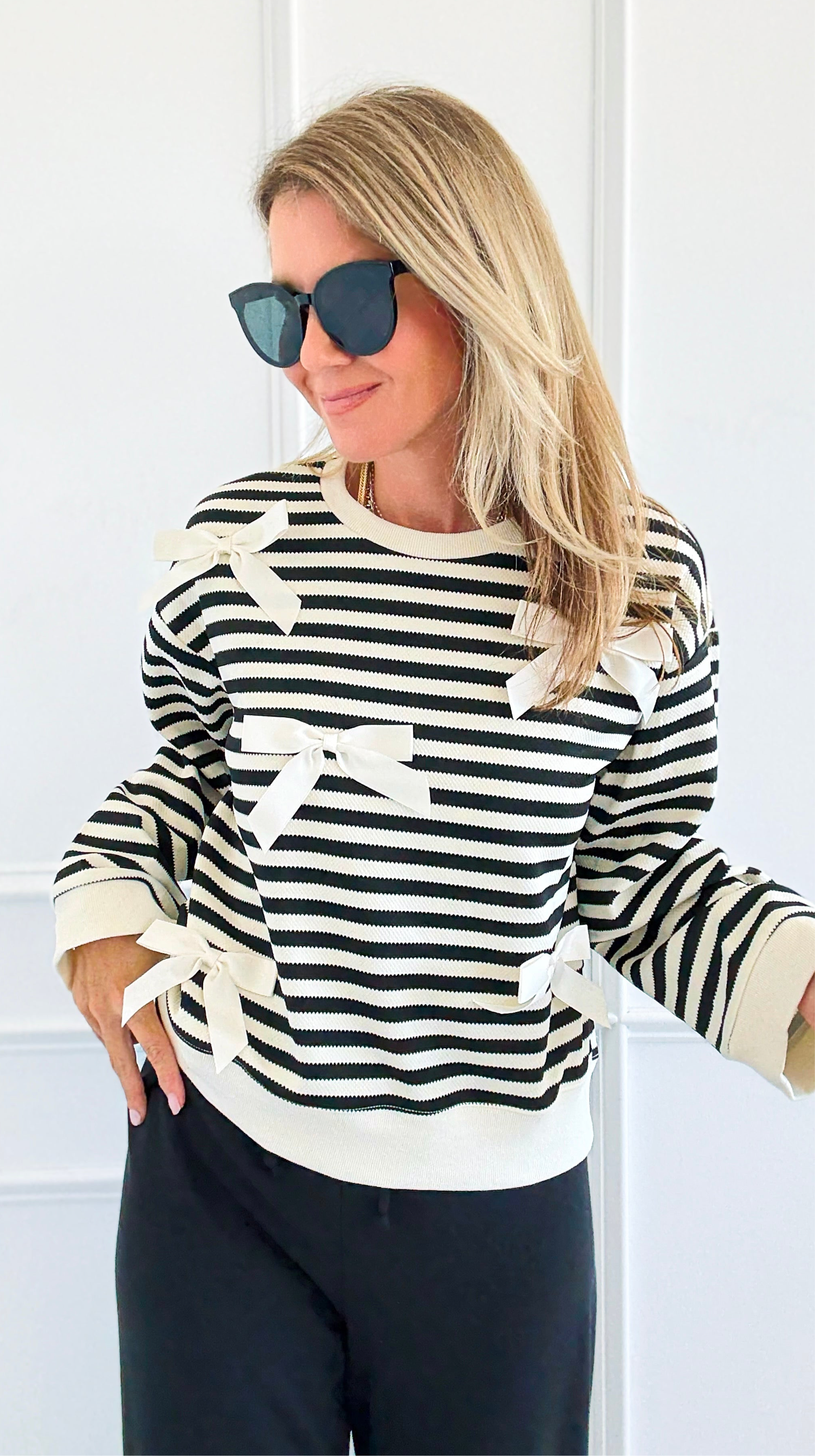 Tied & True Striped Top-130 Long Sleeve Tops-JODIFL-Coastal Bloom Boutique, find the trendiest versions of the popular styles and looks Located in Indialantic, FL
