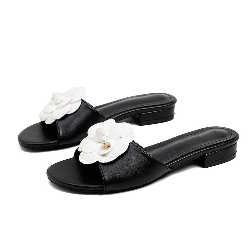 Camellia Flower Sandals - Black-250 Shoes-CBALY-Coastal Bloom Boutique, find the trendiest versions of the popular styles and looks Located in Indialantic, FL