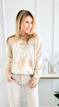 Bold Bloom Knit Sweater - Oatmeal-140 Sweaters-Rousseau-Coastal Bloom Boutique, find the trendiest versions of the popular styles and looks Located in Indialantic, FL