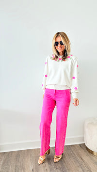 Frayed Hem Bootcut Pants - Hot Pink-170 Bottoms-Zenana-Coastal Bloom Boutique, find the trendiest versions of the popular styles and looks Located in Indialantic, FL