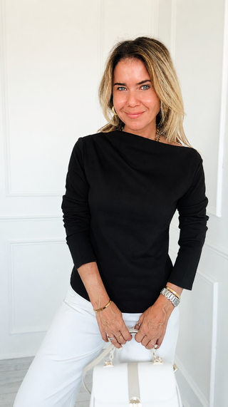 Asymmetrical Neck Top - Black