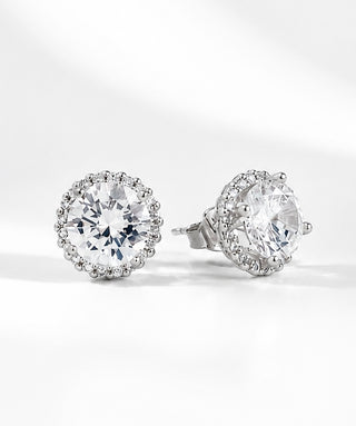 Sterling Silver Stone CZ Halo Stud Earring