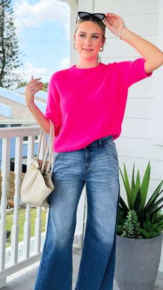 Casually Chic Italian Knit Top- Neon Pink