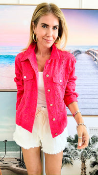 Embroidered Eyelet Jacket - Hot Pink-160 Jackets-Gigio-Coastal Bloom Boutique, find the trendiest versions of the popular styles and looks Located in Indialantic, FL