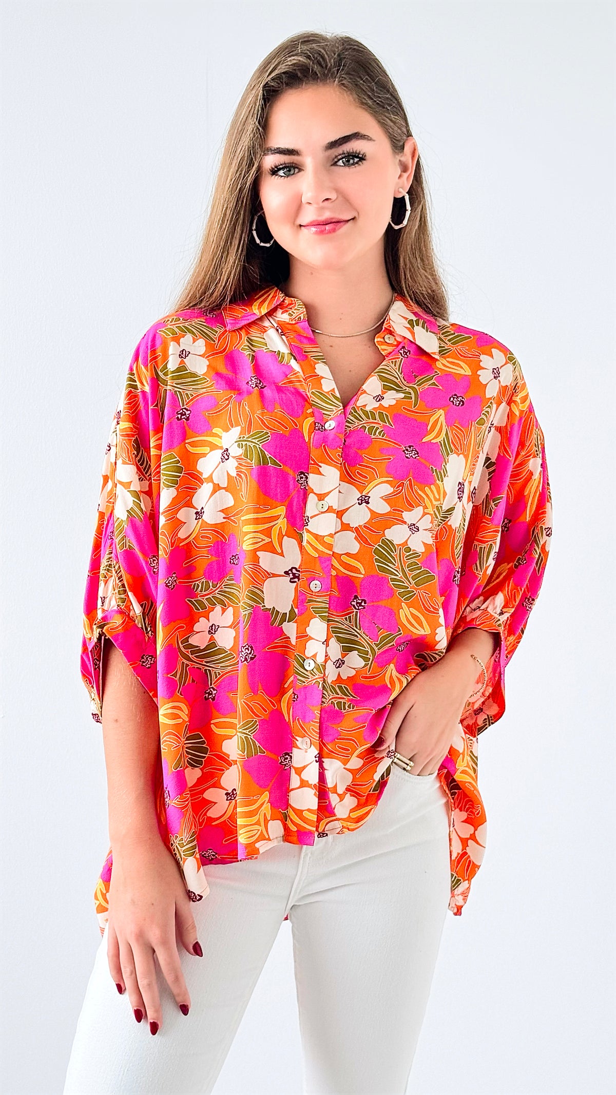 Island Bloom Button-Up-110 Short Sleeve Tops-entro-Coastal Bloom Boutique, find the trendiest versions of the popular styles and looks Located in Indialantic, FL