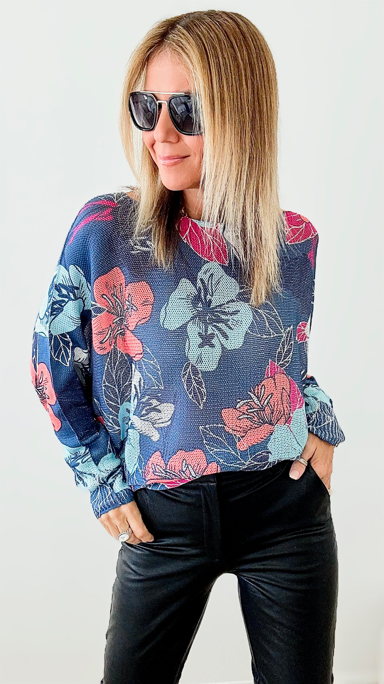 Italian St Tropez Hibiscus Sweater-140 Sweaters-Germany-Coastal Bloom Boutique, find the trendiest versions of the popular styles and looks Located in Indialantic, FL
