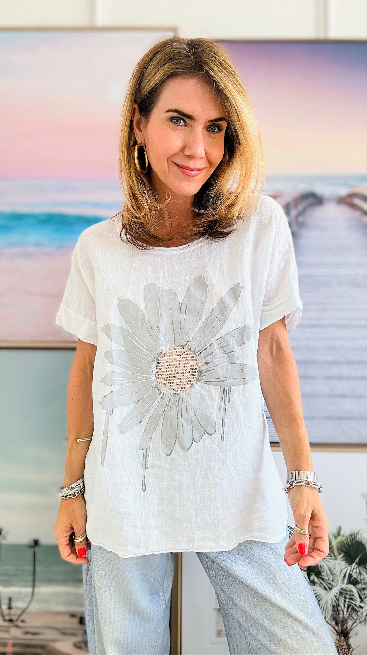 Shimmering Bloom Italian Top-110 Short Sleeve Tops-Italianissimo-Coastal Bloom Boutique, find the trendiest versions of the popular styles and looks Located in Indialantic, FL