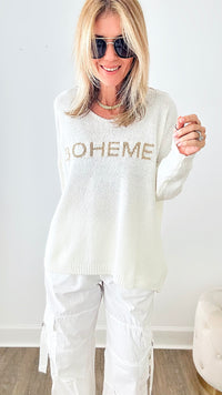 Boheme Knitt V-Neck Sweater - Ivory-140 Sweaters-VENTI6 OUTLET-Coastal Bloom Boutique, find the trendiest versions of the popular styles and looks Located in Indialantic, FL