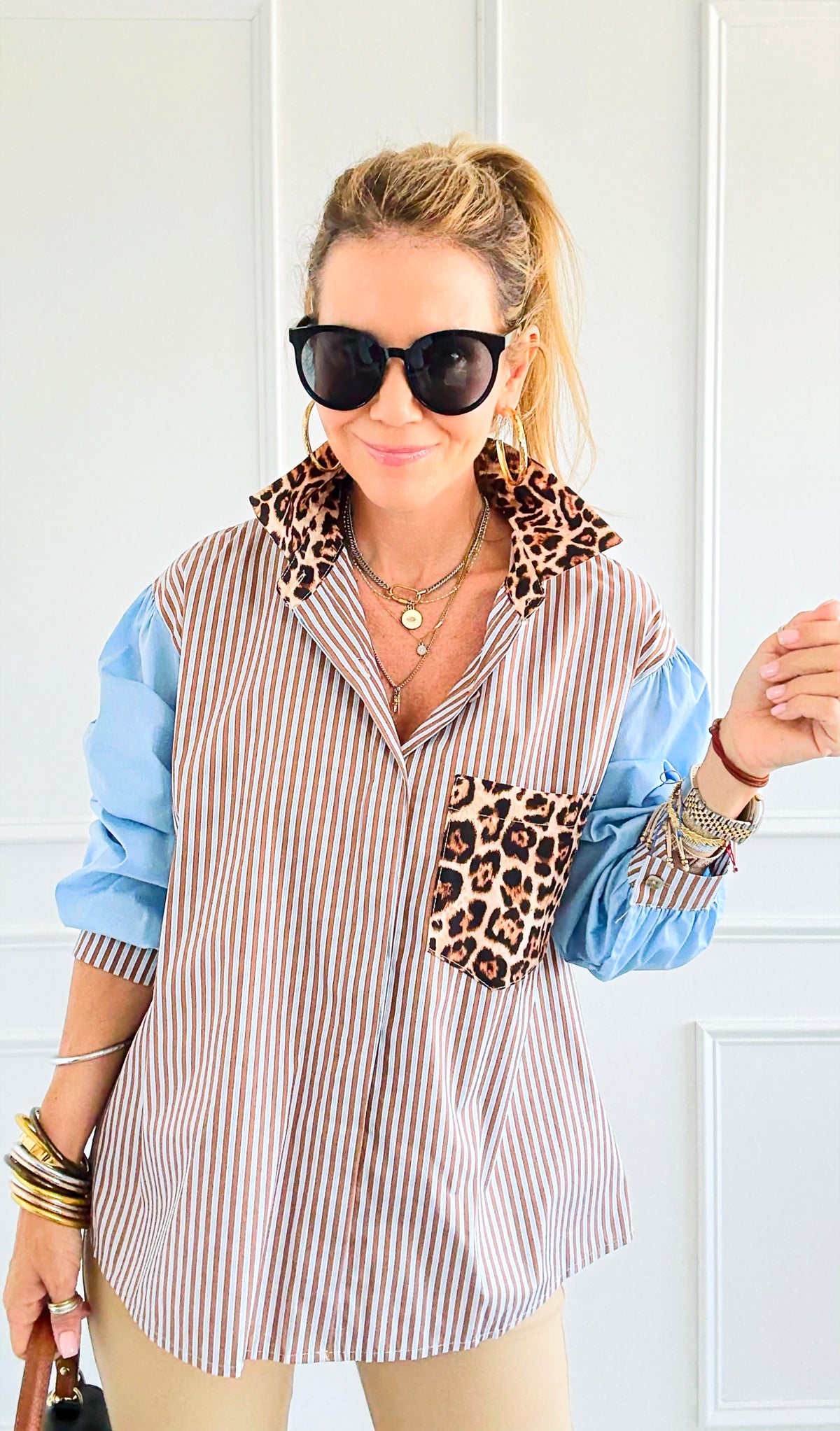 Bold Moves Mixed Italian Shirt-110 Long Sleeve Tops-SEÑORITA C-Coastal Bloom Boutique, find the trendiest versions of the popular styles and looks Located in Indialantic, FL