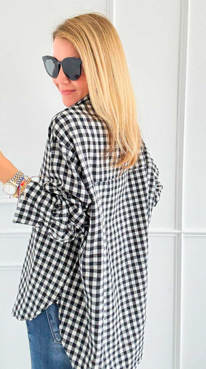 Checked-In Italian Woven Top-110 Long Sleeve Tops-TATTOO Z-Coastal Bloom Boutique, find the trendiest versions of the popular styles and looks Located in Indialantic, FL