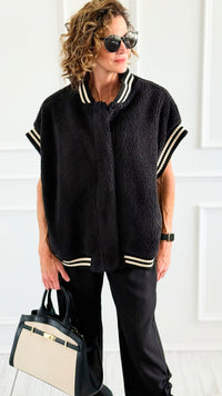 Midnight Stroll Sherpa Vest-160 Jackets-ROUSSEAU-Coastal Bloom Boutique, find the trendiest versions of the popular styles and looks Located in Indialantic, FL