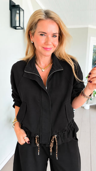 Wildly Chic Zip Italian Jacket- Black