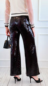 Boujie Holiday Sequin Flare Pants - Black-100 Pants-SO ME-Coastal Bloom Boutique, find the trendiest versions of the popular styles and looks Located in Indialantic, FL