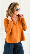 Eileen Cozy Lounge Collar Pullover Top - Burnt Amber-110 Long Sleeve Tops-MONO B-Coastal Bloom Boutique, find the trendiest versions of the popular styles and looks Located in Indialantic, FL